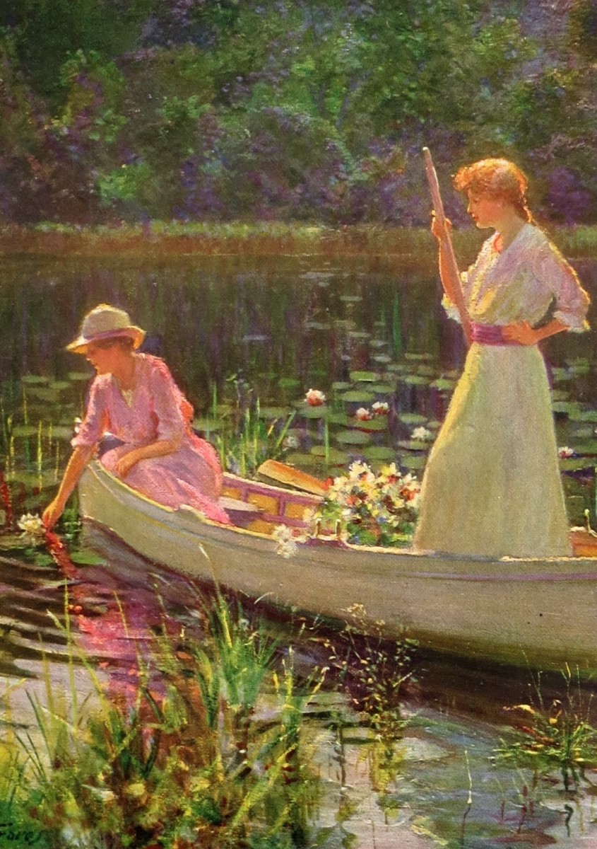 VINTAGE 1927 GATHERING LILIES BY ABBOTT FULLER GRAVES PRINT