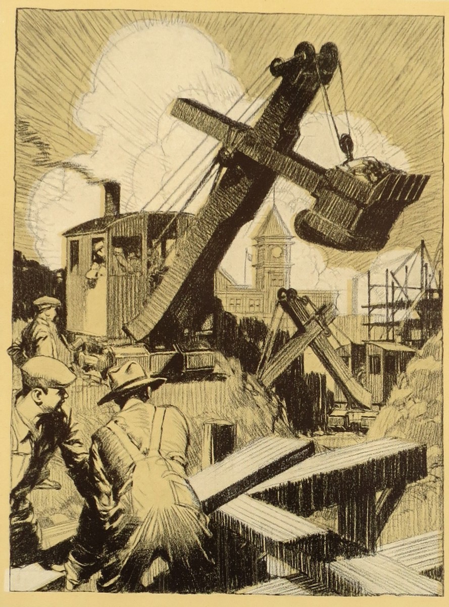 VINTAGE 1927 THE DIRT CREW LABORERS CONSTRUCTION STEAM SHOVEL PRINT