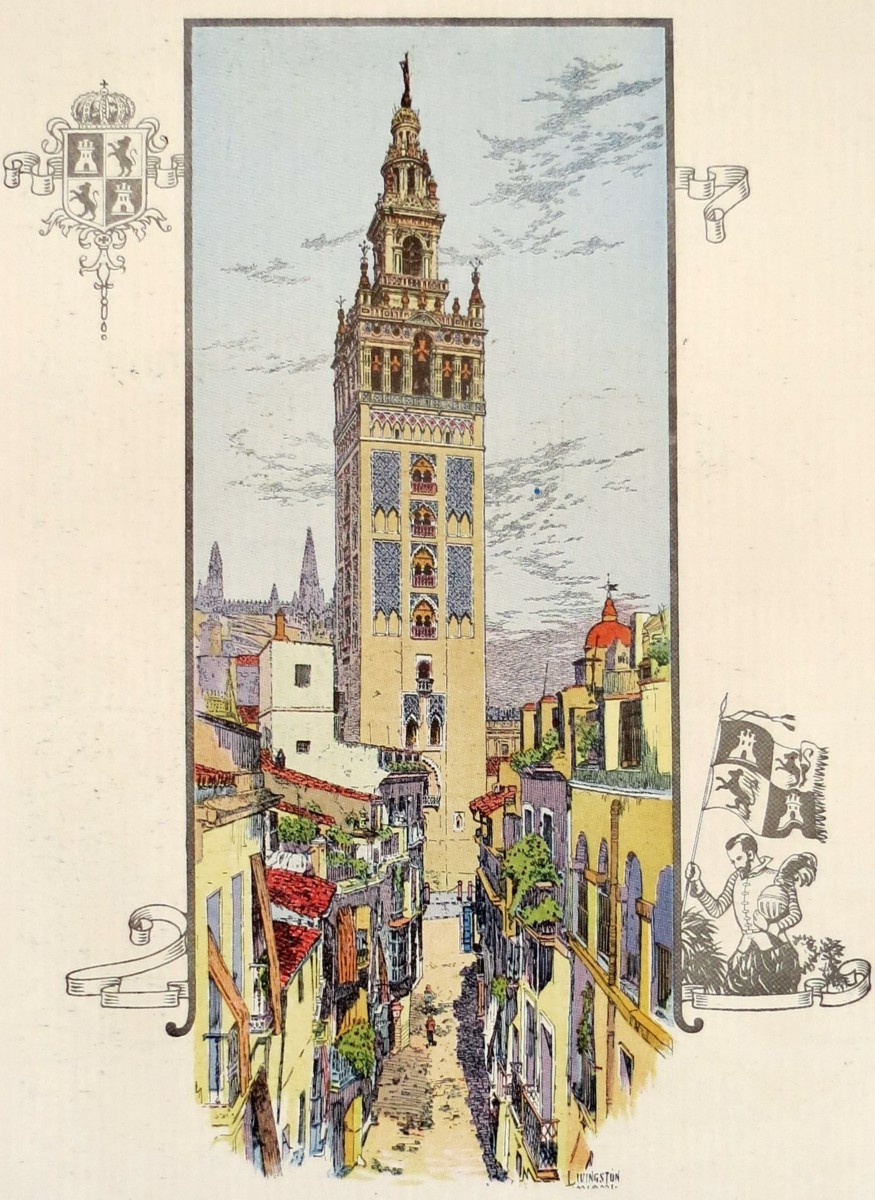 VINTAGE 1927 TOWER OF LAGIRALDA CATHEDRAL SEVILLA SPAIN BY LIVINGSTON PRINT