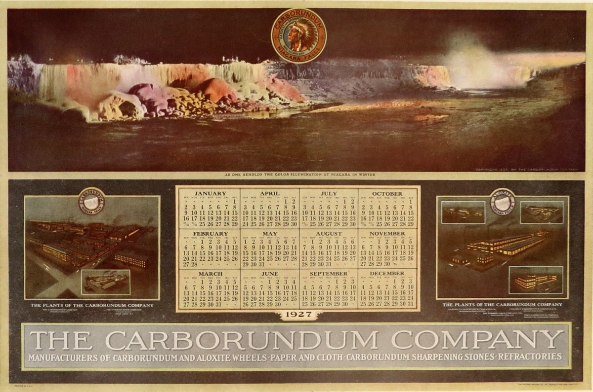 VINTAGE 1927 CARBORUNDUM COMPANY NIAGARA FALLS AD CALENDAR PRINT