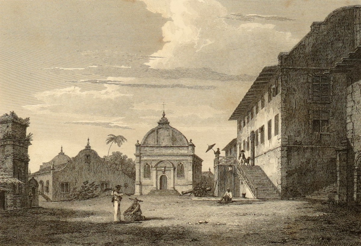ANTIQUE 1811 GOVERNMENT HOUSE AT MALACCA MALAYSIA COPPER PLATE ENGRAVING AFTER EDWARD HAWKE LOCKER BY GEORGE COOKE