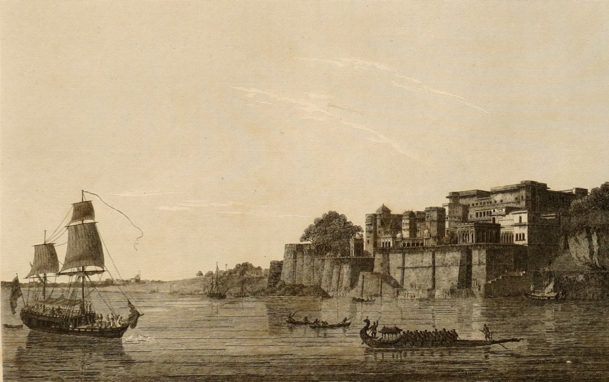 ANTIQUE INDIA 1811 RAMNURGER NEAR BERNARES ON THE RIVER GANGES COPPER PLATE ENGRAVING AFTER THOMAS DANIELL BY JOHN BYRNE