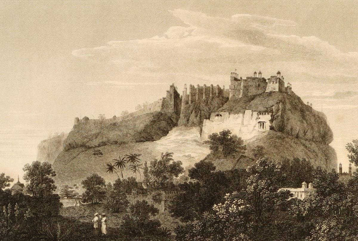 ANTIQUE 1811 FORT GWALIOR INDIA COPPER PLATE ENGRAVING AFTER WILLIAM HODGES BY GEORGE COOKE