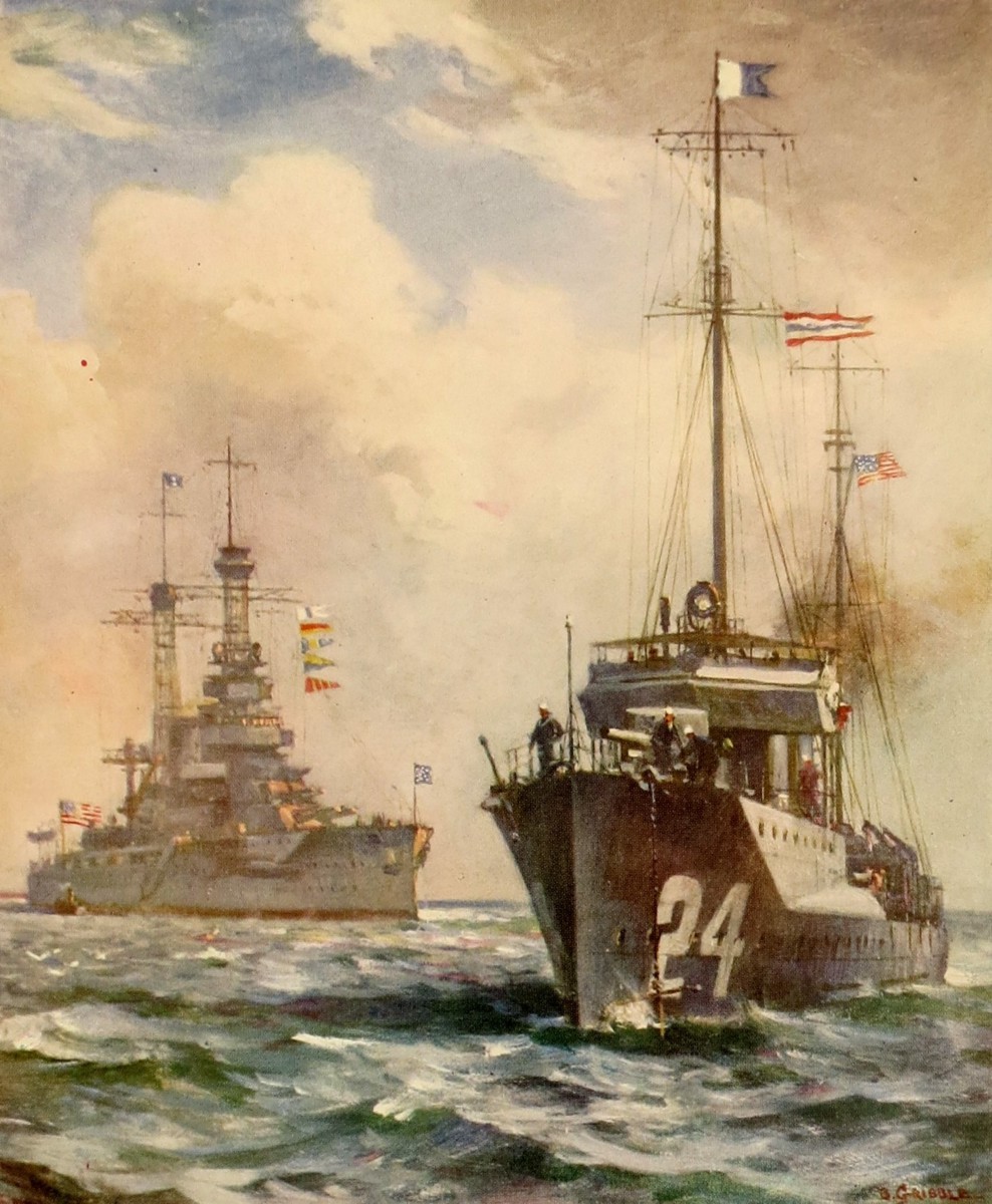 1920S NAVY NAVAL SHIPS BY BERNARD F. GRIBBLE PRINT