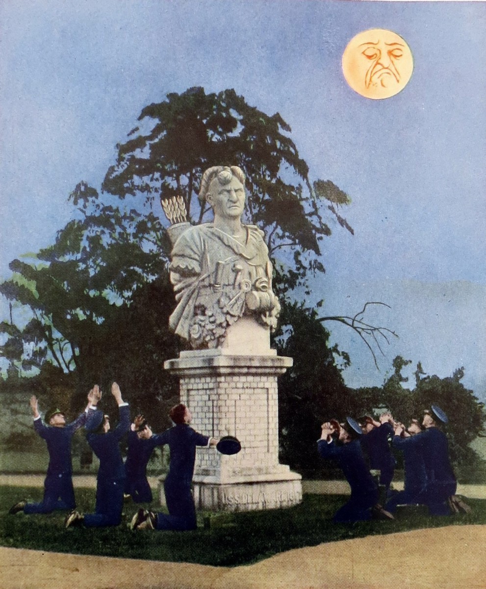 1920S NAVY SAILORS HONORING SHAWNEE CHIEF TECUMSEH STATUE PRINT