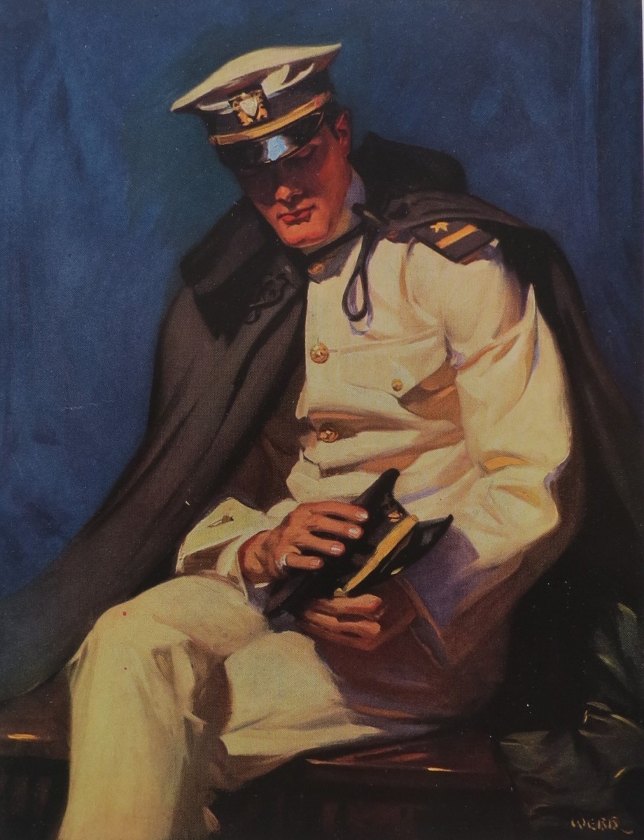 1920S NAVY OFFICER IN DEEP THOUGHT BY TOM WEBB PRINT