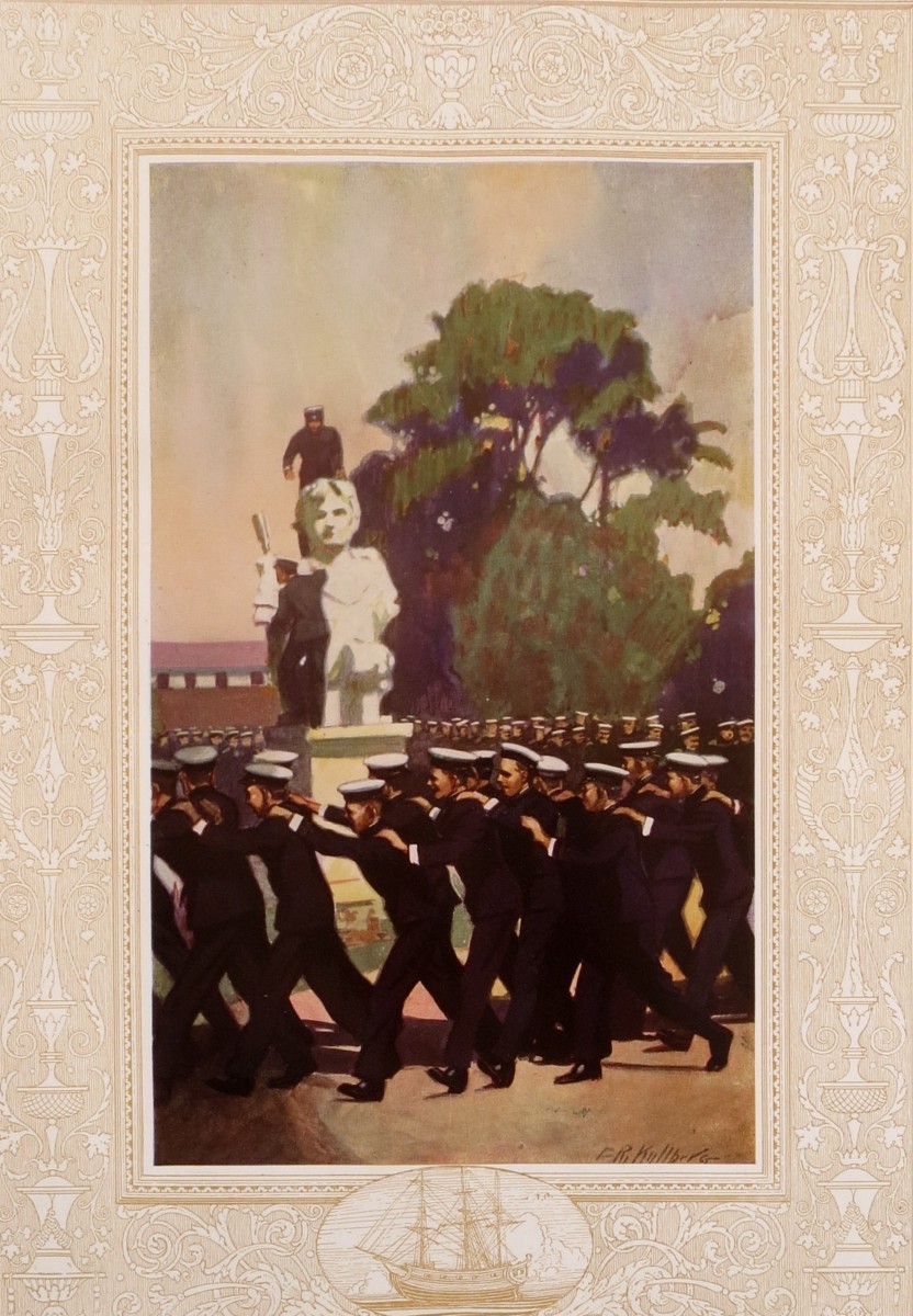 1920S US NAVAL ACADEMY NAVY W/ CHIEF TECUMSEH STATUE BY E.R. KULLBERG PRINT