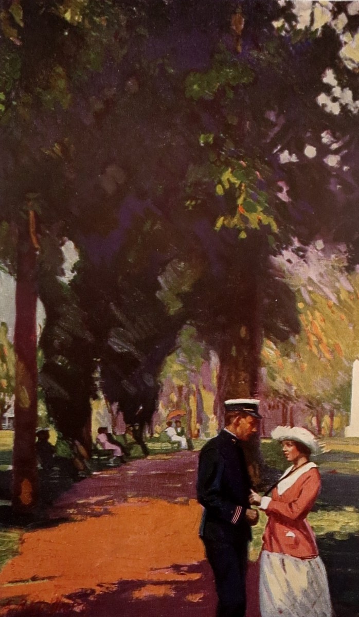 1920S NAVAL CADET VISITING WITH PRETTY YOUNG LADY BY E. R. KULLBERG PRINT