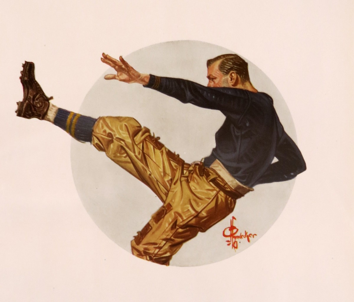 RARE 1920S J.C. LEYENDECKER USNA KICKER FOOTBALL PLAYER PRINT