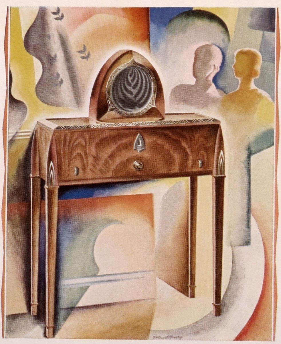 1930 ART DECO CONSOLE RADIO PRINT BY EVERETT HENRY FOR GRAYBAR ELECTRIC COMPANY