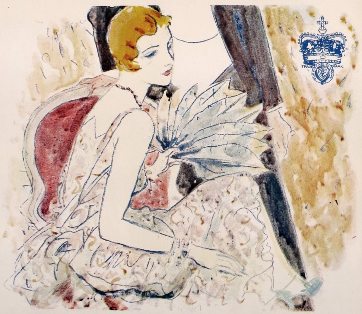 1930 ART DECO FASHIONABLE LADY PRINT BY ROY SPRETER FOR VISCOSE COMPANY RAYON YARNS