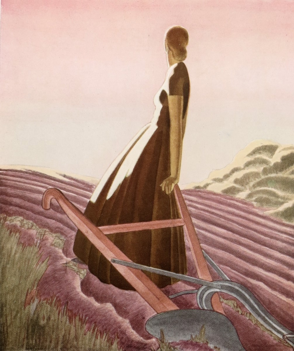 1930 ART DECO WOMAN GAZING AT SUNSET PRINT BY EDWIN A. GEORGI MCCALL'S MAGAZINE