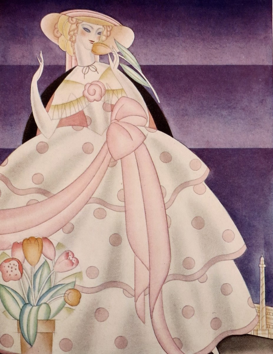 1930 ART DECO LADY IN EVENING GOWN PRINT FOR PERFUMES & TOILET ACCESSORIES BY FRANK MCINTOSH