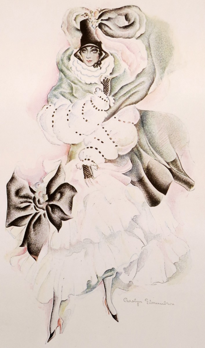 1930 ART DECO LADIES FASHION PRINT BY CAROLYN EDMUNDSON, STEHLI DRESS SILKS