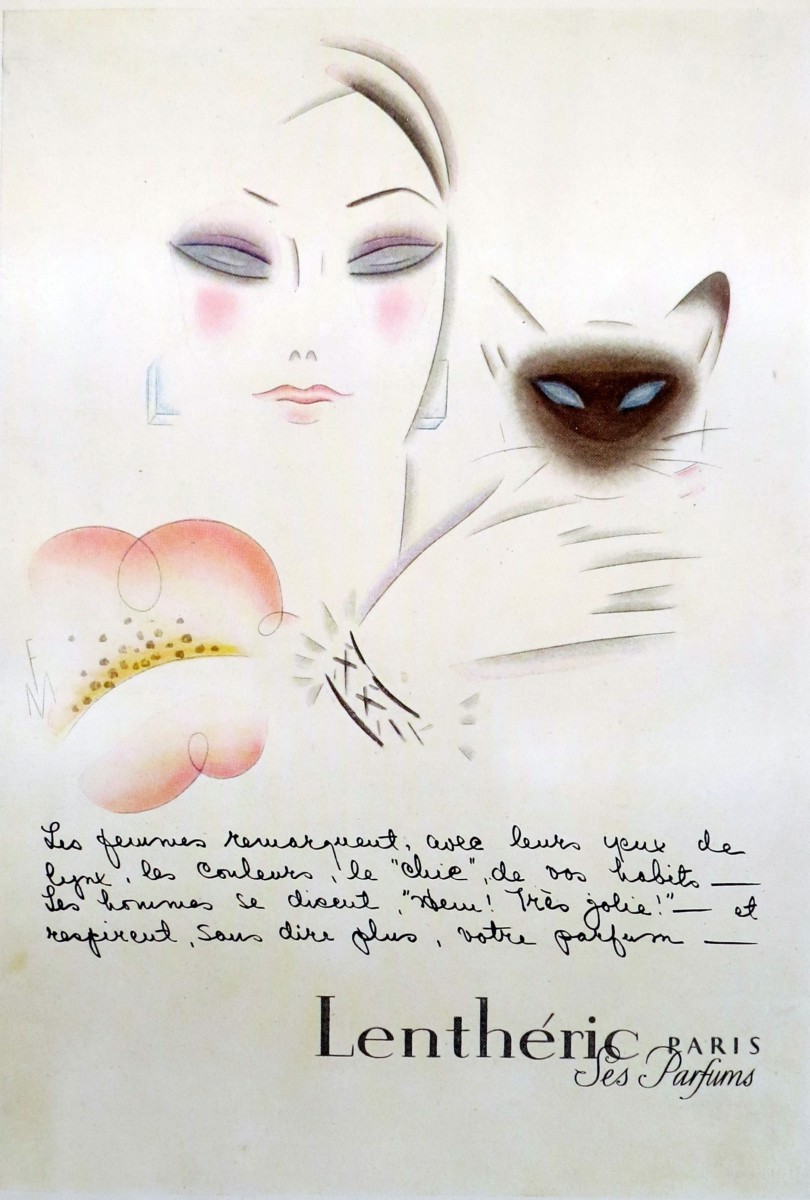 1930 LENTHERIC PARIS LES PARFUMS AD WITH SIAMESE CAT BY FRANK MCINTOSH