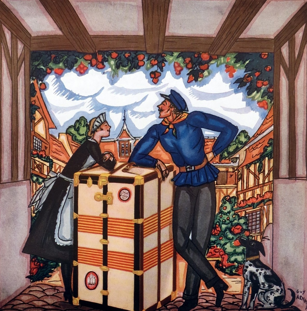 1930 OSHKOSH TRUNK COMPANY AD ILLUSTRATION BY GUY ARNOUX