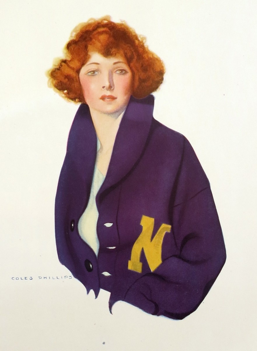 ANTIQUE 1920S RED HEADED USNA NAVY SWEETHEART PRINT BY COLES PHILLIPS