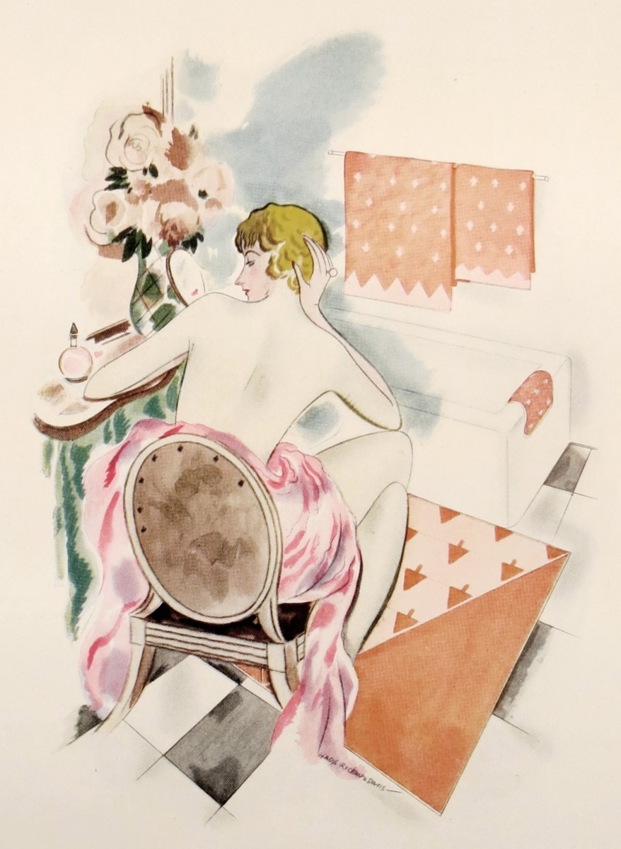 1930 PRETTY LADY AT DRESSING TABLE PRINT FOR CANON TOWELS BY GLADYS ROCKMORE DAVIS