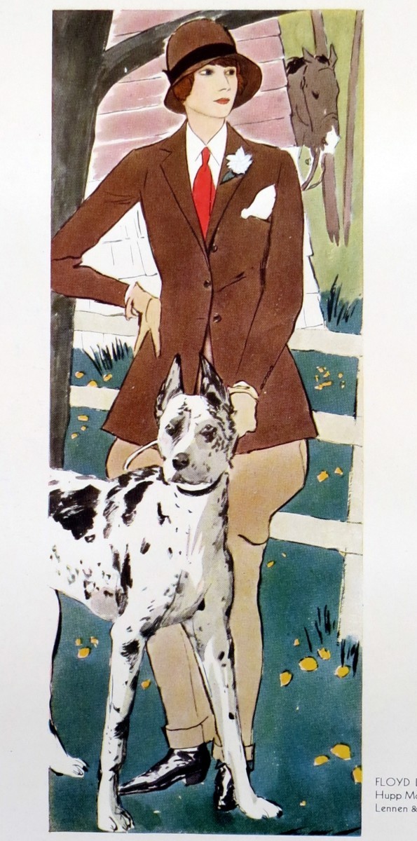 1930 EQUESTRIAN RIDER WITH GREAT DANE PRINT BY FLOYD DAVIS FOR HUPP MOTOR CAR COMPANY