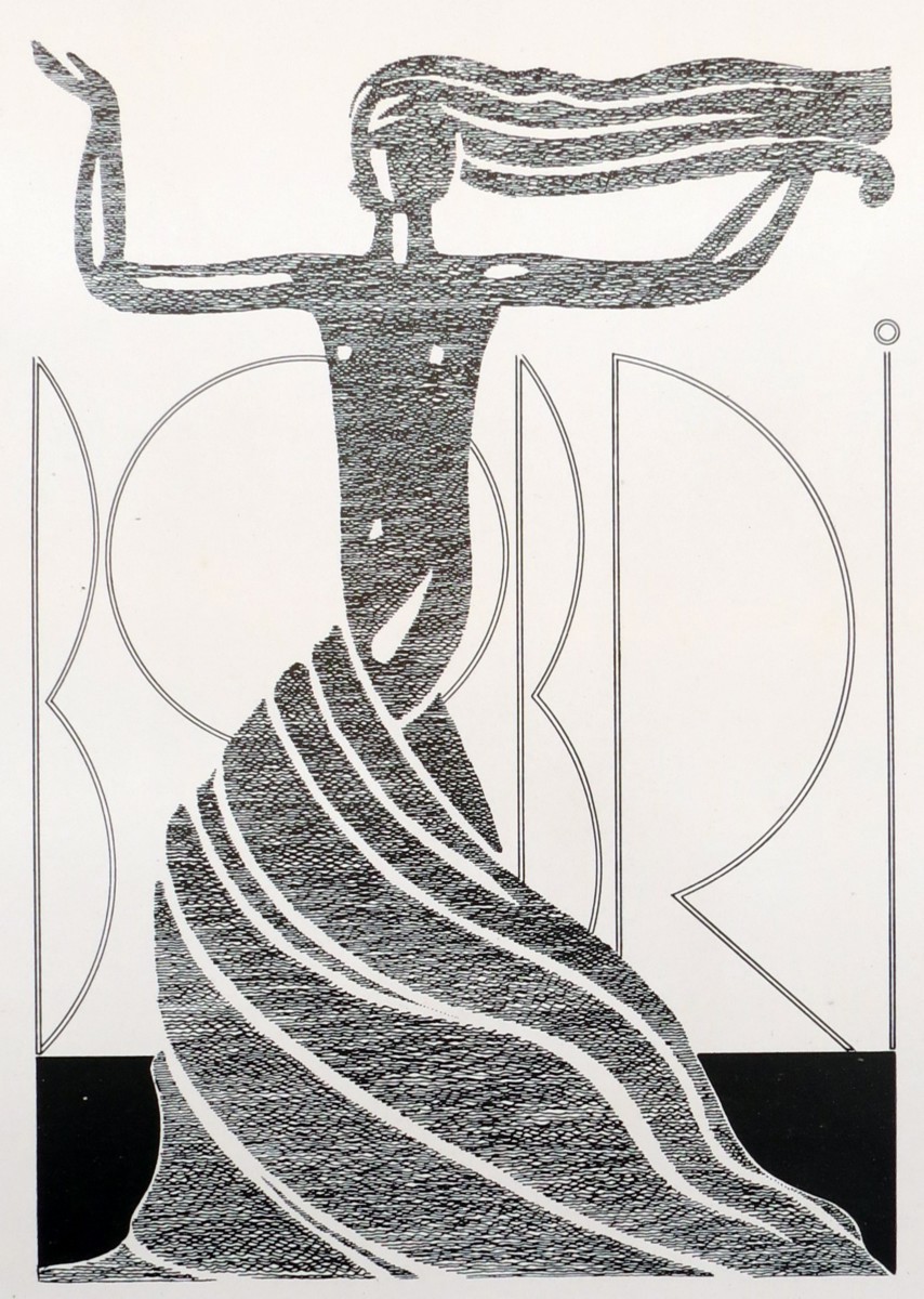 1930 ART DECO GEOMETRIC LINEWORK B & W PRINT BY VLADIMIR BOBRITSKY BOBRI