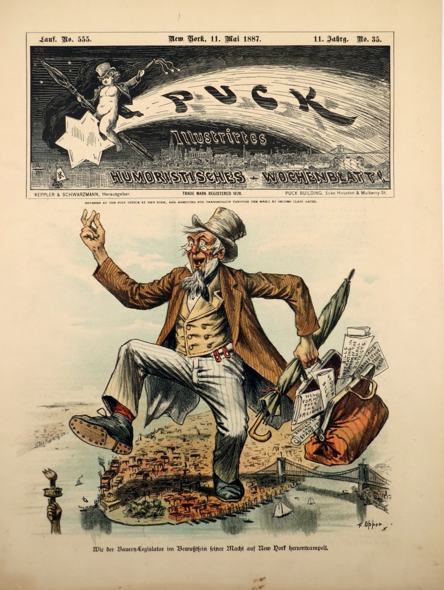 1887 FREDERICK BURR OPPER NEW YORK POLITICS BRIBERY RURAL ASSEMBLYMAN PUCK COMIC LITHOGRAPH PRINT (GERMAN EDITION)
