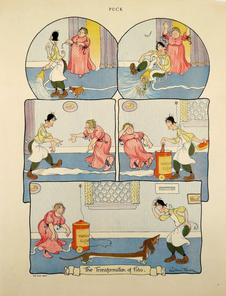 1905 LEIGHTON BUDD TRANSFORMATION OF FIDO DASCHUND WIENER DOG PUCK COMIC LITHOGRAPH PRINT