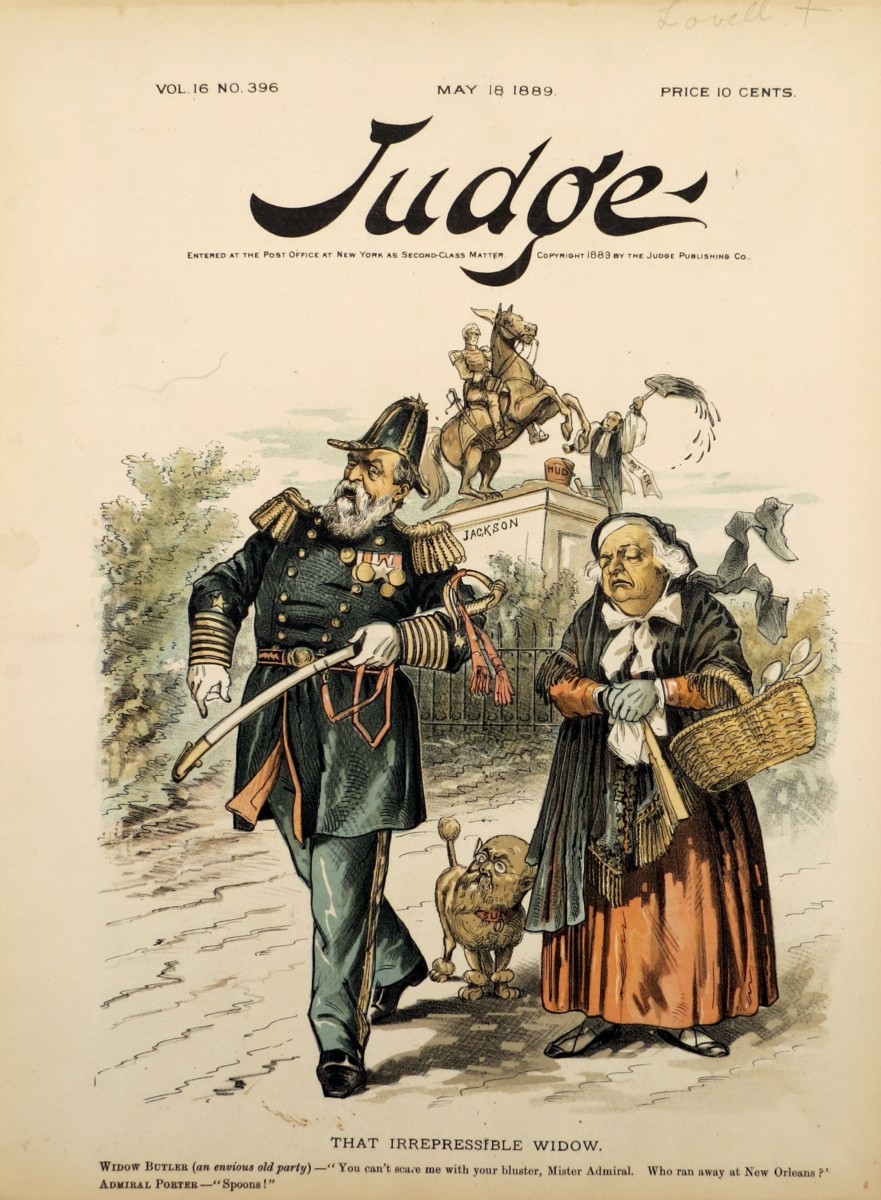 1889 FREDERICK OPPER IRREPRESSIBLE WIDOW BENJAMIN FRANKLIN BUTLER JUDGE COMIC LITHOGRAPH PRINT