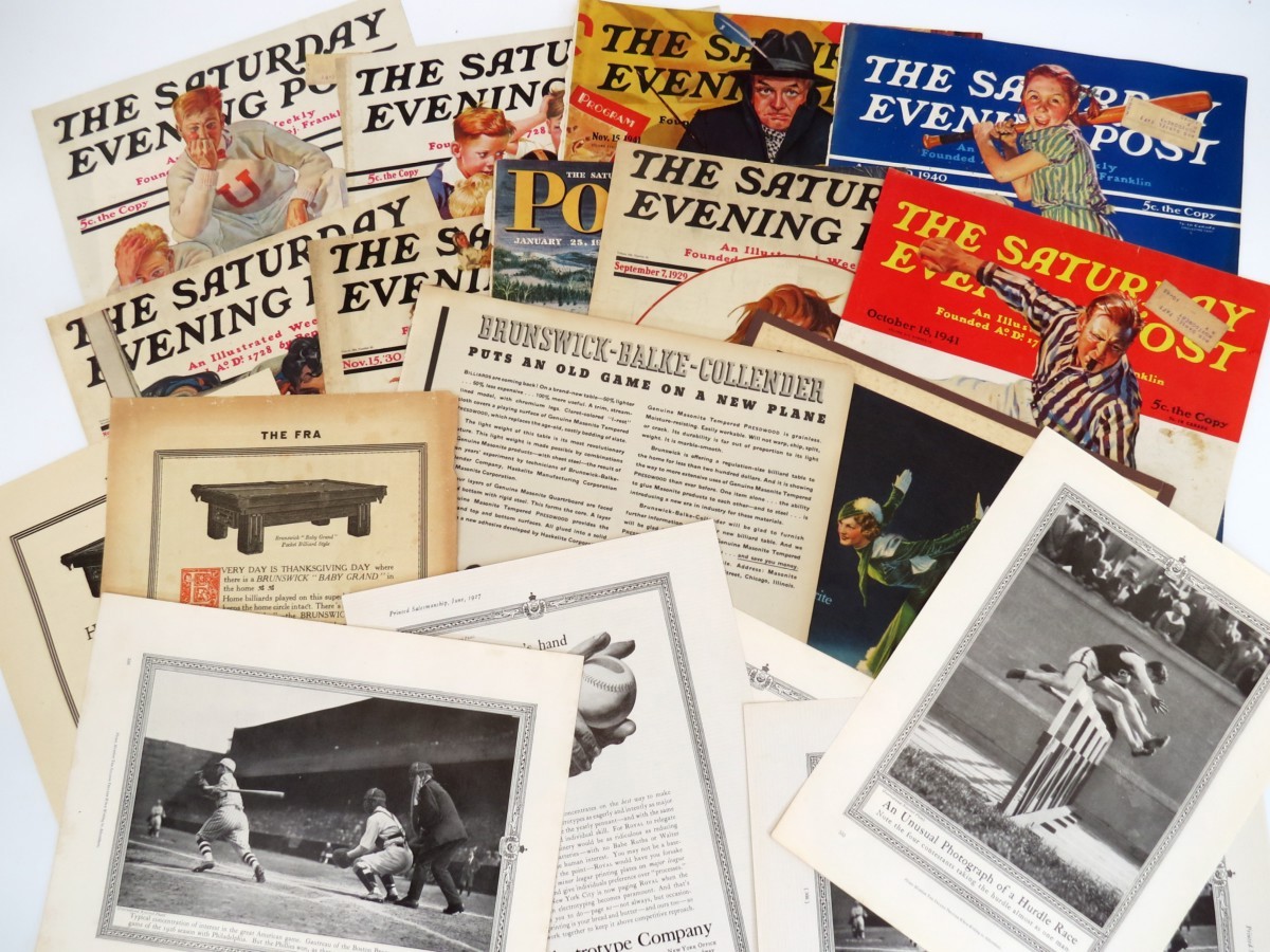 22 PIECE VINTAGE SPORTS MAGAZINE COVER & ADVERTISING EPHEMERA COLLECTION