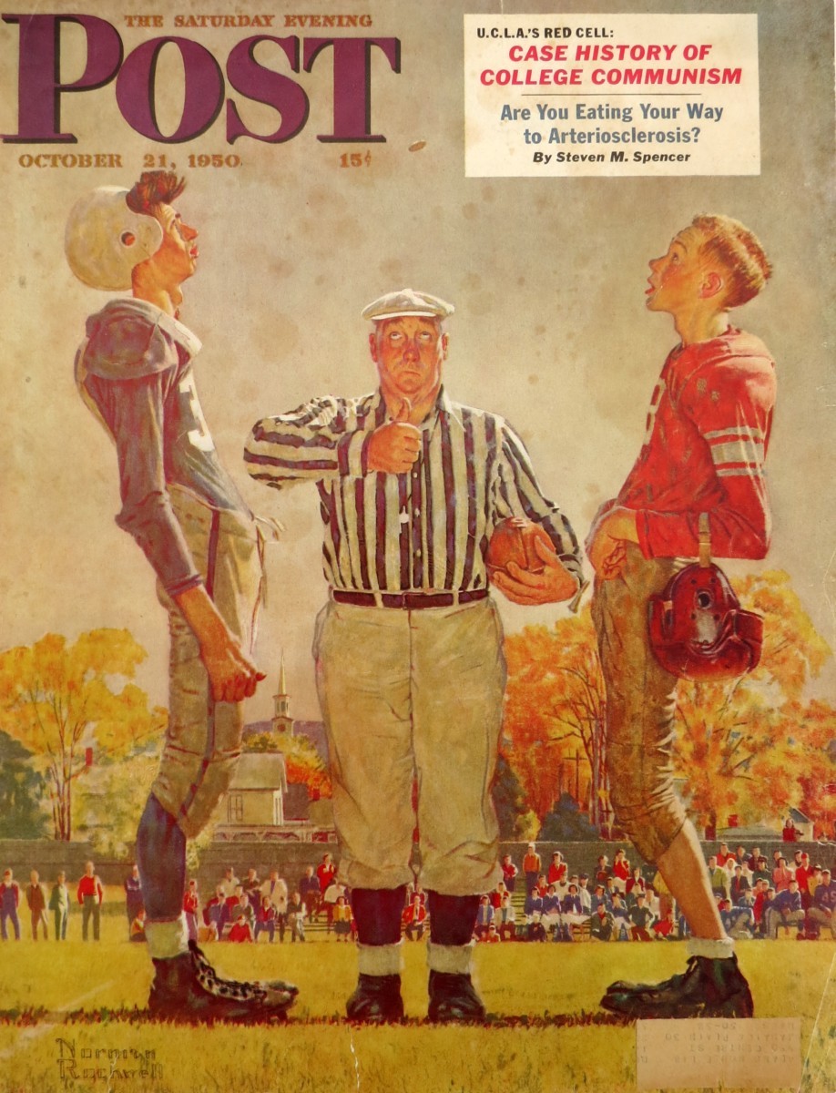 SATURDAY EVENING POST NORMAN ROCKWELL THE COIN TOSS ORIGINAL OCTOBER 21, 1950 MAGAZINE COVER