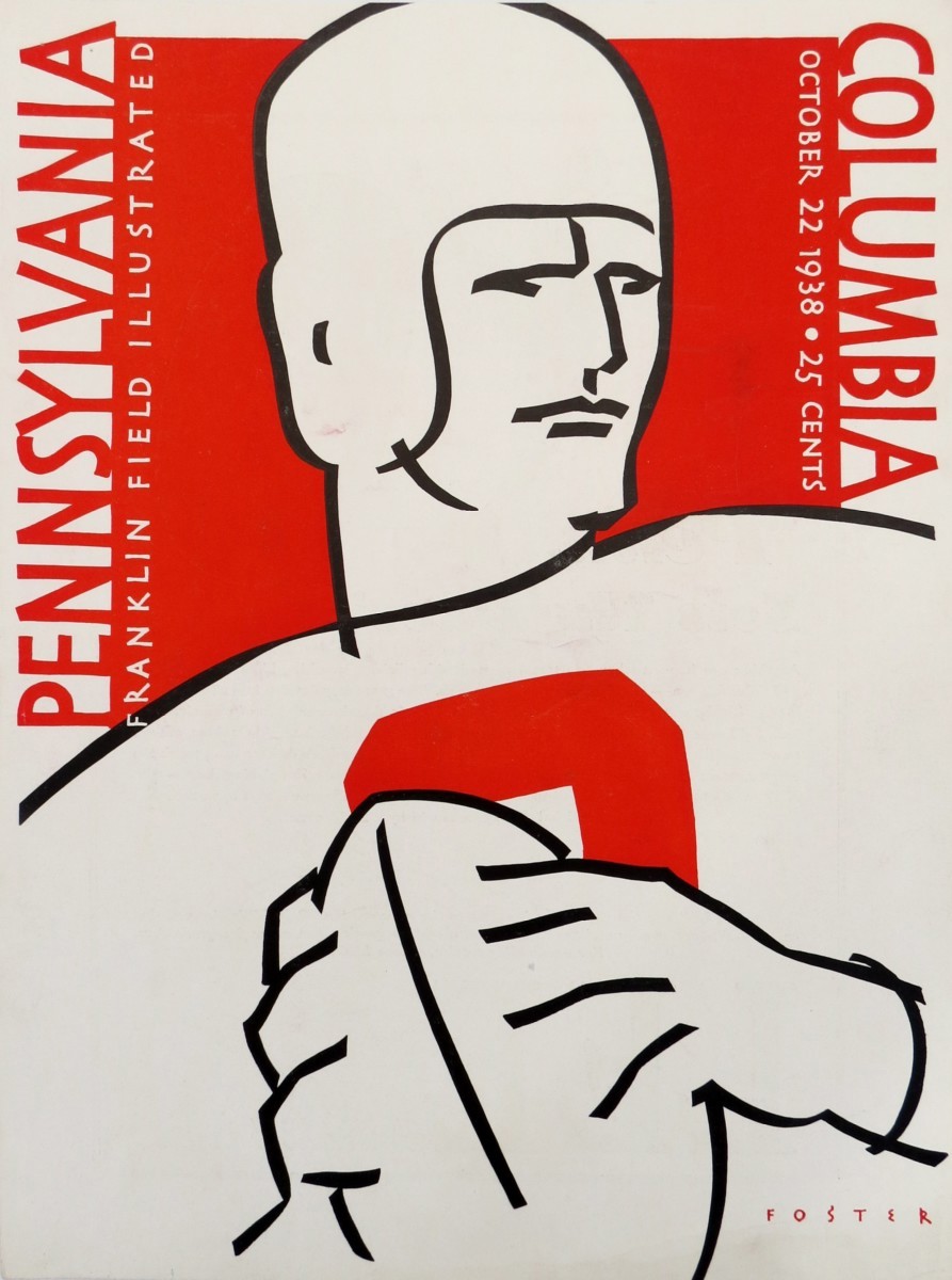 OCTOBER 22, 1938 PENNSYLVANIA QUAKERS V. COLUMBIA LIONS FRANKLIN FIELD ILLUSTRATED PROGRAM COVER FOOTBALL BY ROBERT FOSTER