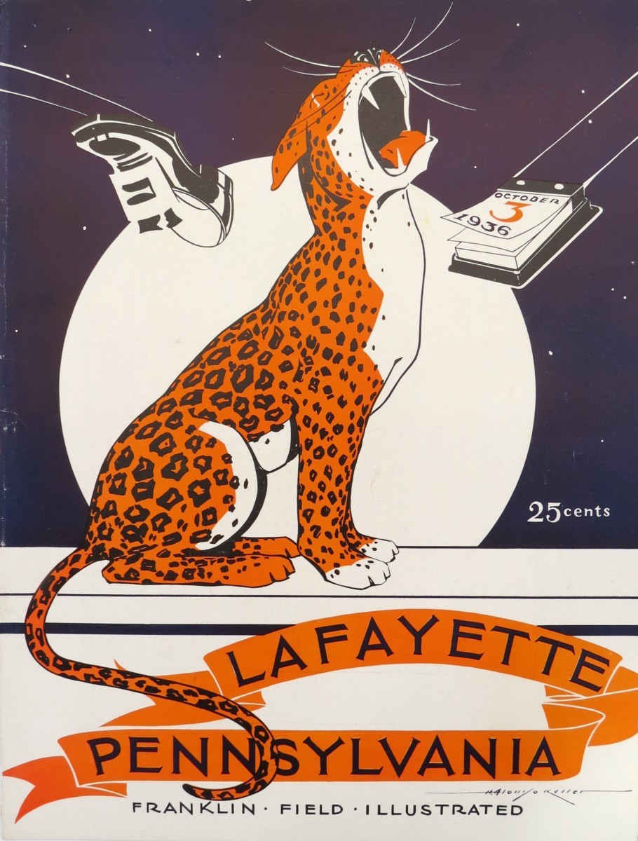 OCTOBER 3, 1936 LAFAYETTE PENNSYLVANIA FRANKLIN FIELD ILLUSTRATED FOOTBALL PROGRAM COVER BY LON KELLER
