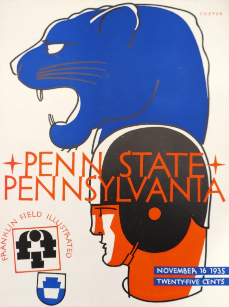 NOVEMBER 16, 1935 PENN STATE PENNSYLVANIA FRANKLIN FIELD ILLUSTRATED FOOTBALL PROGRAM COVER BY ROBERT FOSTER