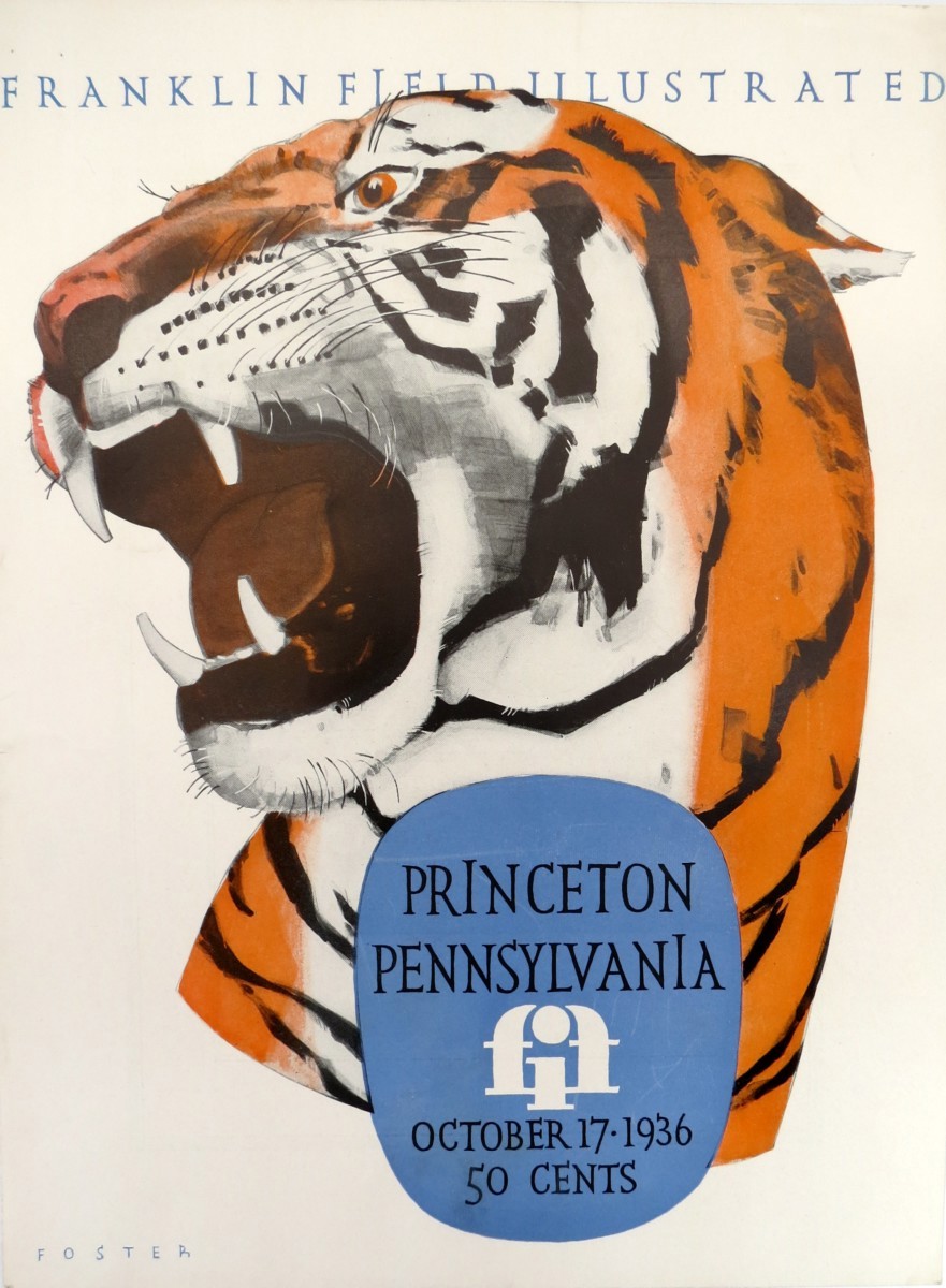 OCTOBER 17, 1936 PRINCETON PENNSYLVANIA FRANKLIN FIELD ILLUSTRATED FOOTBALL PROGRAM COVER BY ROBERT FOSTER