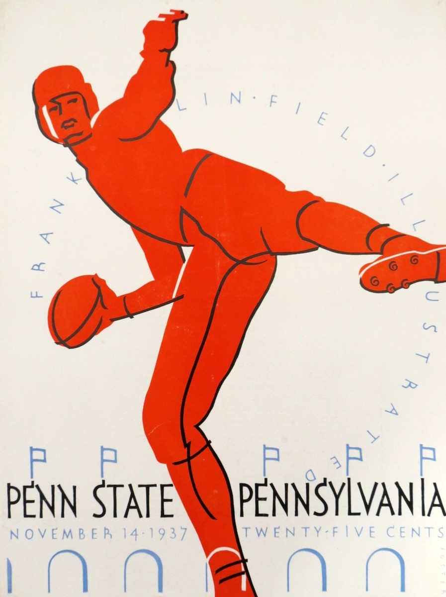 NOVEMBER 14, 1937 PENN STATE PENNSYLVANIA FRANKLIN FIELD ILLUSTRATED FOOTBALL PROGRAM COVER BY ROBERT FOSTER