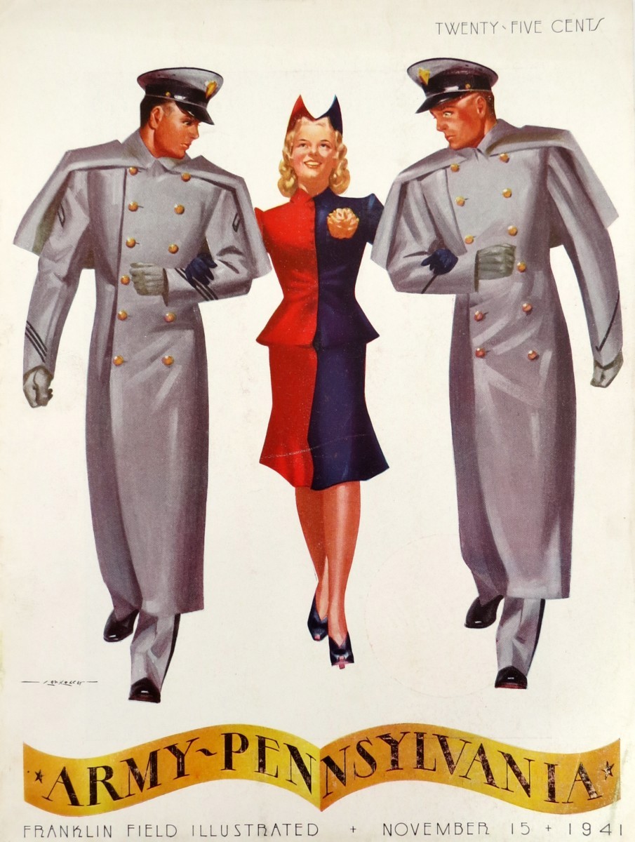 NOVEMBER 15, 1941 ARMY WEST POINT PENNSYLVANIA FRANKLIN FIELD ILLUSTRATED FOOTBALL PROGRAM COVER BY LON KELLER