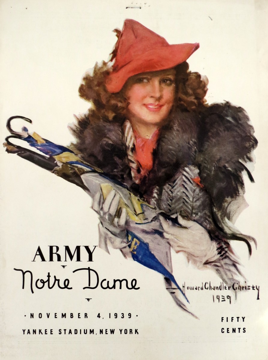 1939 HOWARD CHANDLER CHRISTY ARMY V NOTRE DAME PENNSYLVANIA FRANKLIN FIELD ILLUSTRATED FOOTBALL PROGRAM COVER