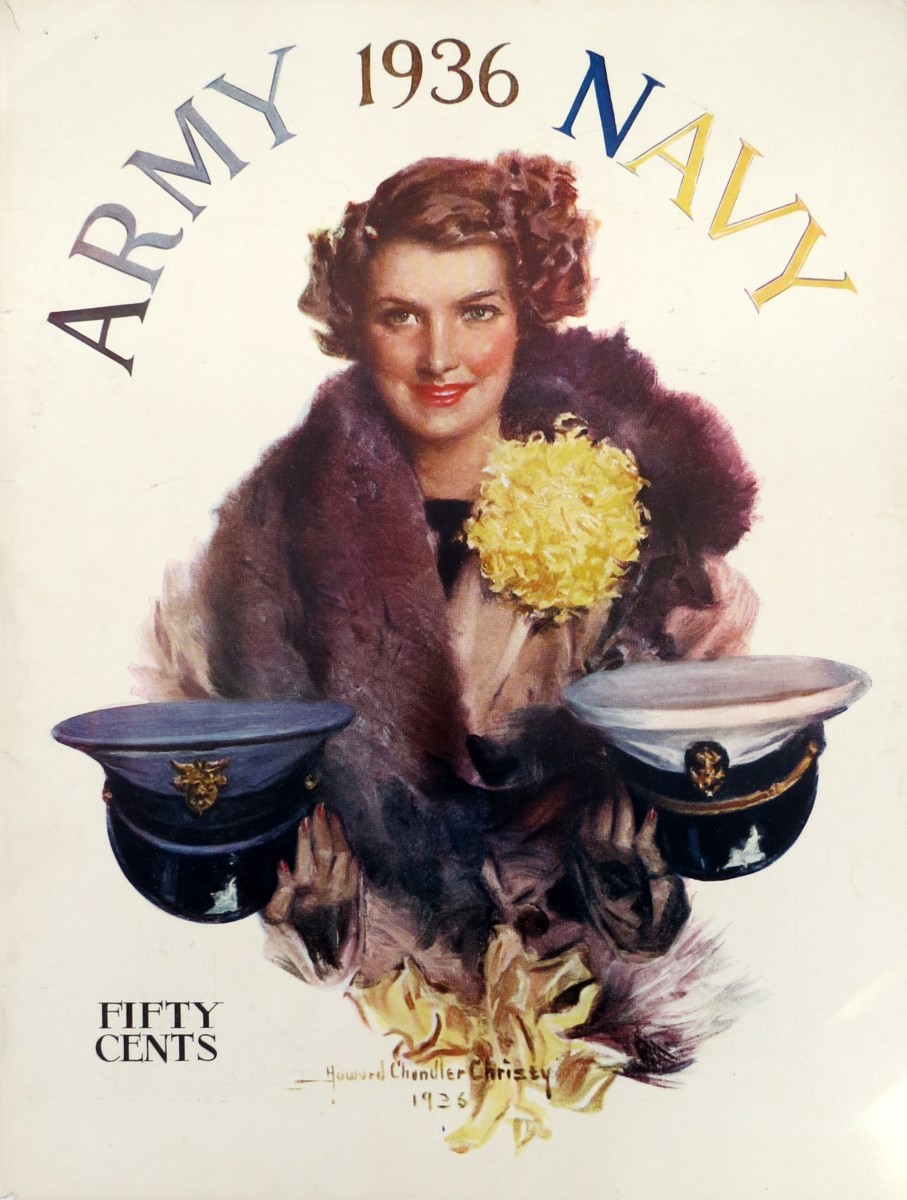 1936 HOWARD CHANDLER CHRISTY ARMY NAVY PENNSYLVANIA FRANKLIN FIELD ILLUSTRATED FOOTBALL PROGRAM COVER