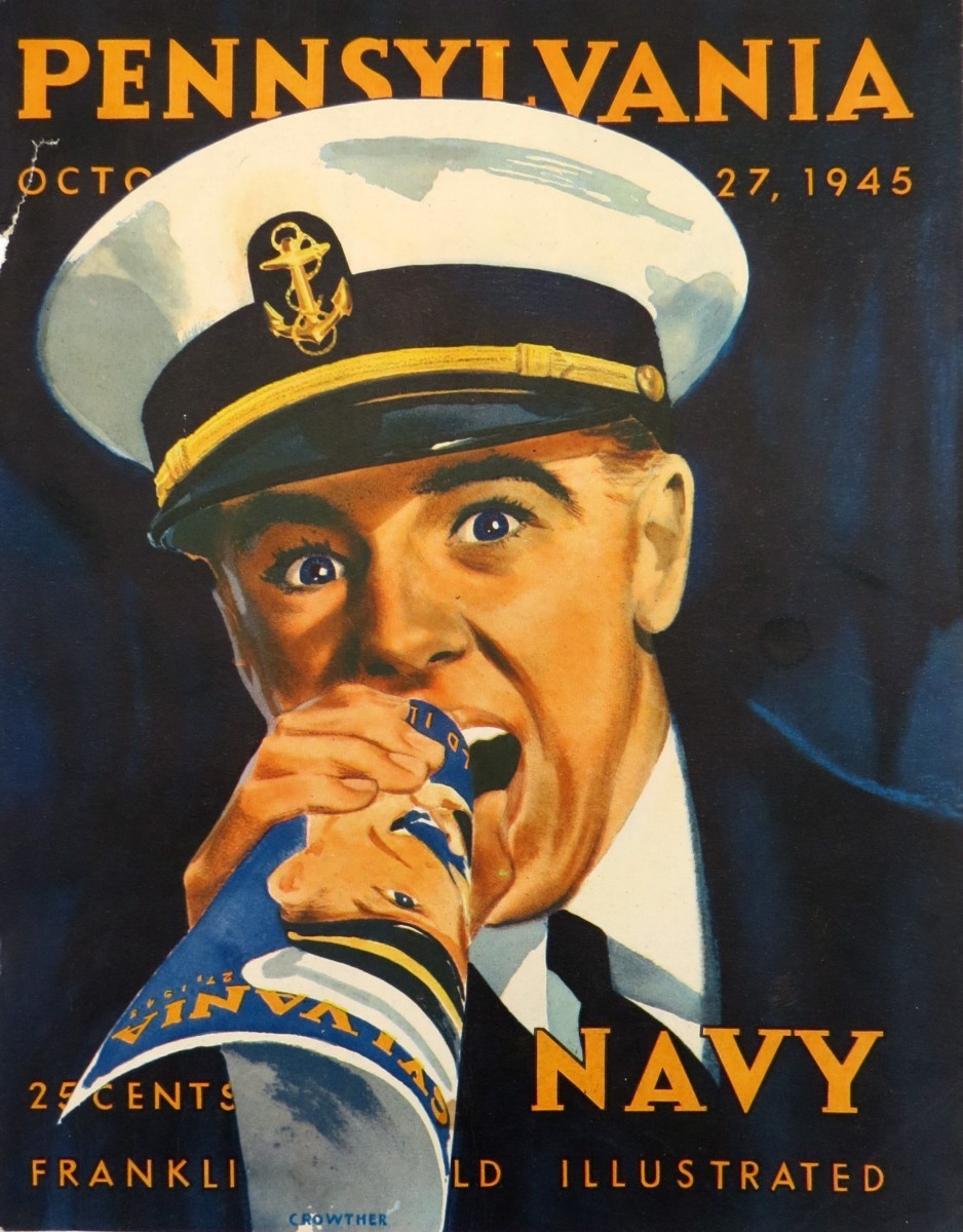 OCTOBER 27, 1945 NAVY PENNSYLVANIA FRANKLIN FIELD ILLUSTRATED FOOTBALL PROGRAM COVER BY ROBERT CROWTHER
