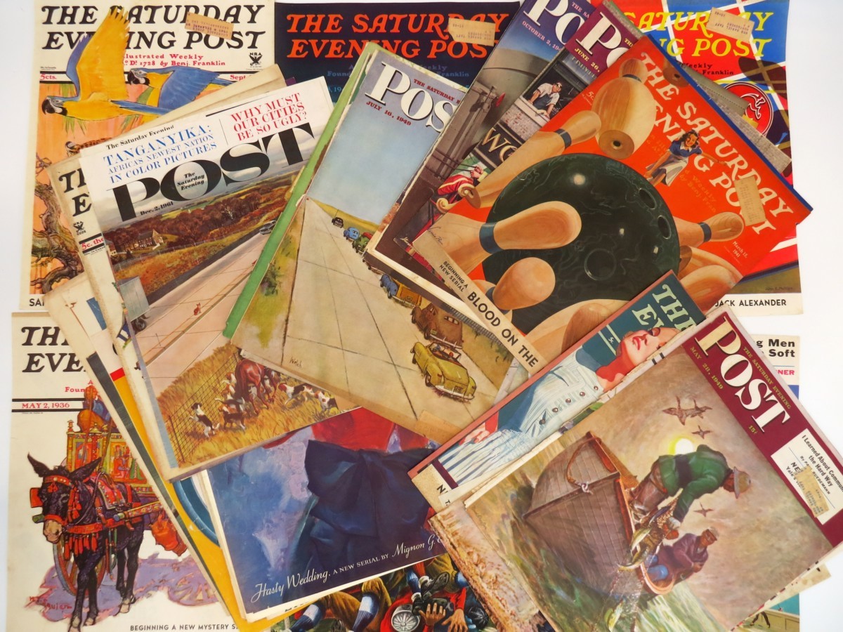 LOT OF 51 VINTAGE MAGAZINE COVERS SATURDAY EVENING POST, PRISCILLA, MCCALLS, LESLIES