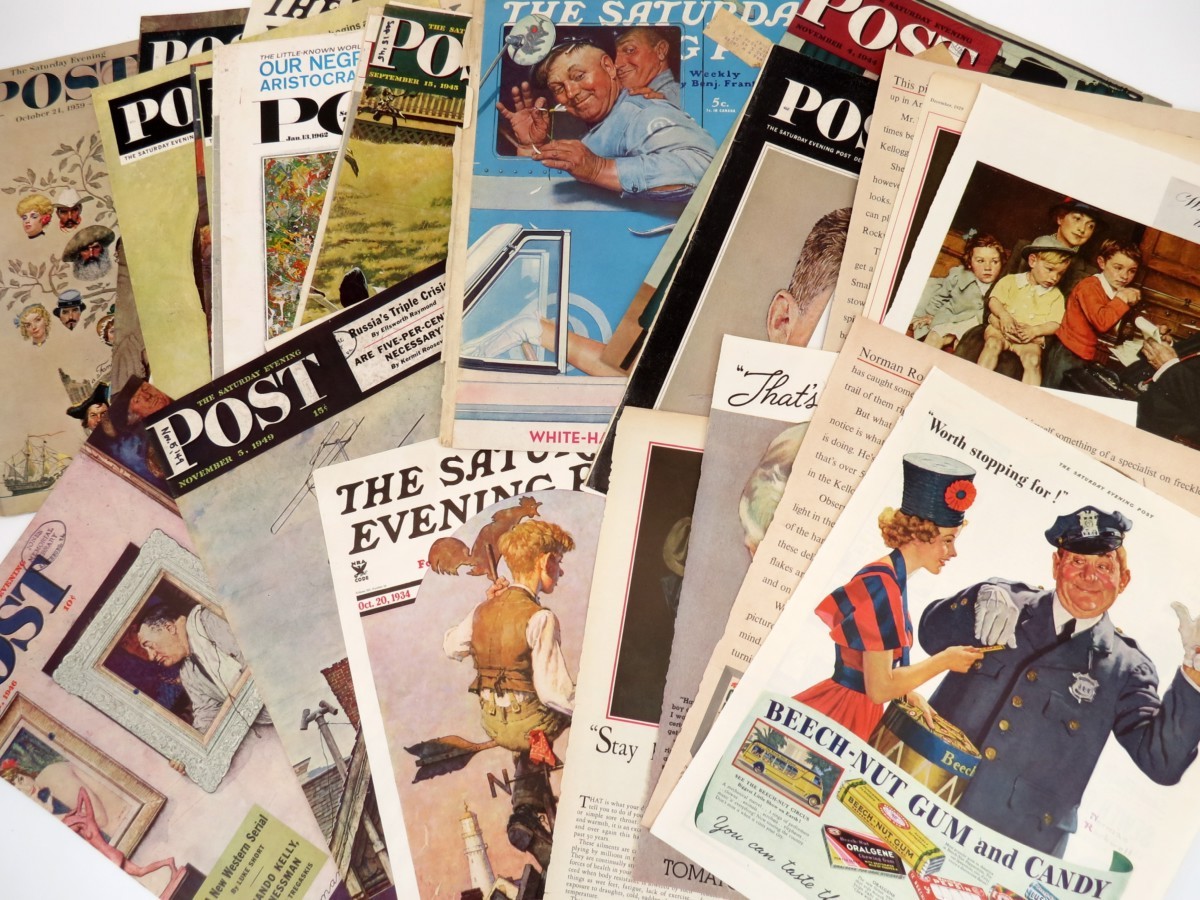 COLLECTION OF 38 NORMAN ROCKWELL MAGAZINE COVERS AND ADVERTISEMENTS