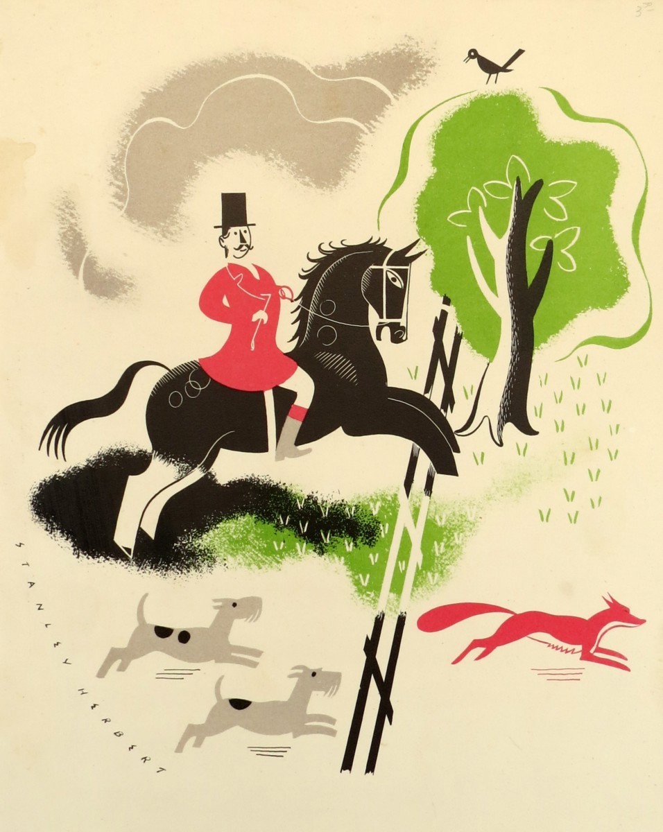 1937 EQUESTRIAN FOX HUNT PRINT BY STANLEY HERBERT
