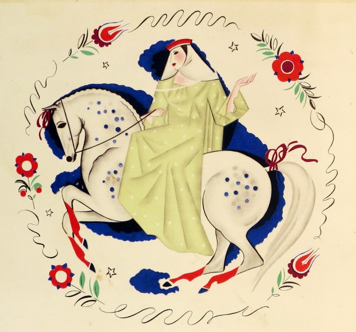 1937 ART DECO EQUESTRIAN ON WHITE HORSE PRINT