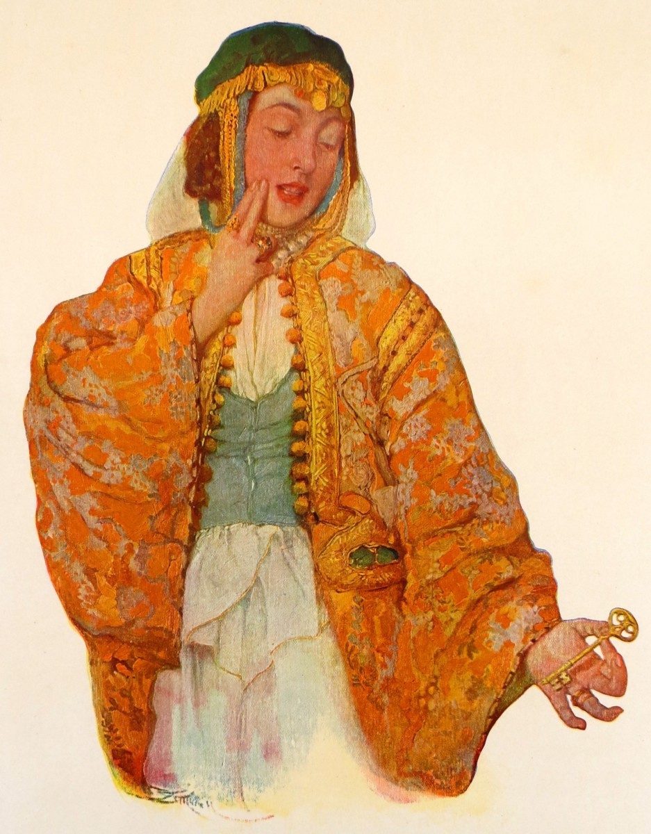 ANTIQUE 1908 BLUEBEARD'S WIFE PRINT BY SARAH S. STILWELL WEBER