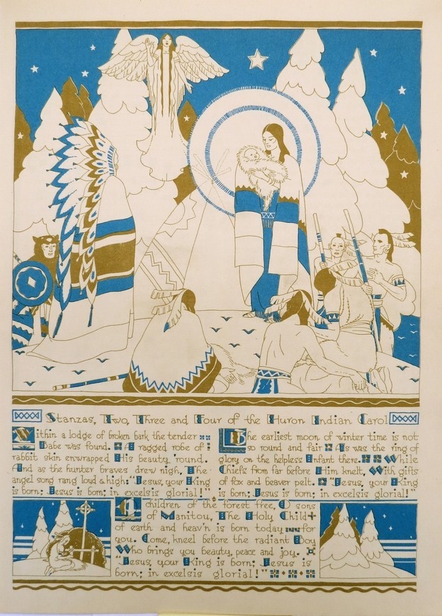 VINTAGE 1942 JESOUS AHATONHIA NATIVE AMERICAN HURON INDIAN CAROL OF 1641 PRINTS