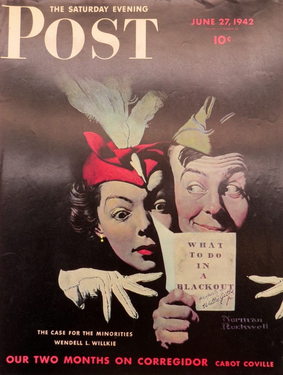 ORIGINAL NORMAN ROCKWELL BLACKOUT JUNE 27, 1942 SATURDAY EVENING POST MAGAZINE COVER