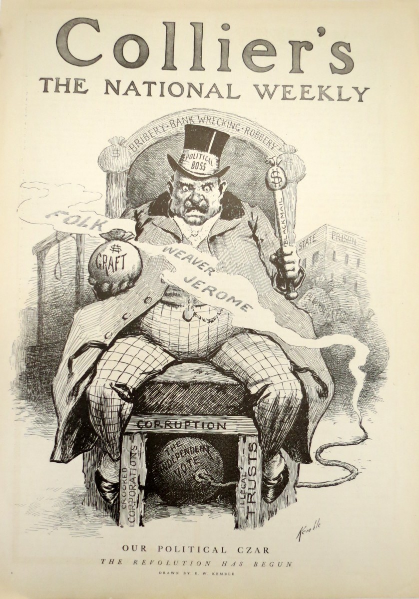 ORIGINAL 1905 E. W. KEMBLE POLITICAL BOSS CORRUPTION BLACKMAIL BRIBERY GRAFT COLLIER'S WEEKLY MAGAZINE COVER