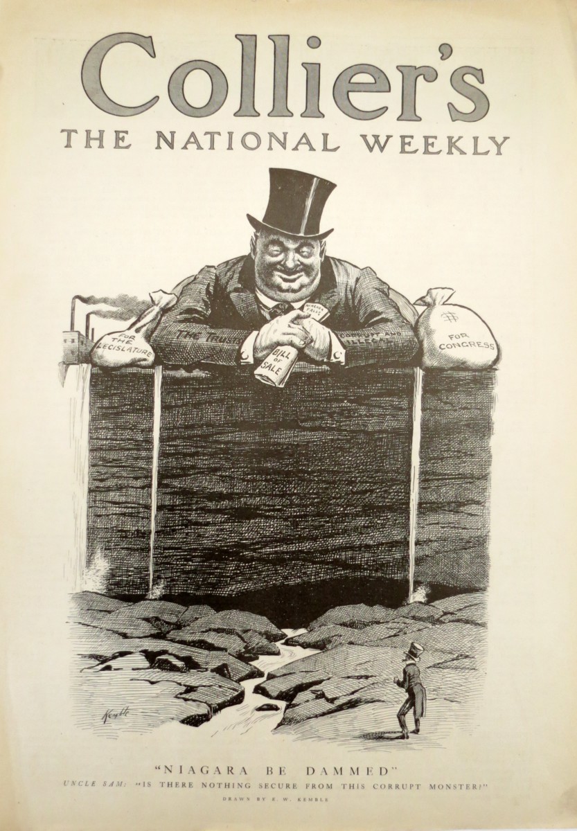 ORIGINAL C. 1905 E. W. KEMBLE MONOPOLIST CORPORATE GREED NIAGARA BE DAMMED COLLIER'S WEEKLY MAGAZINE COVER