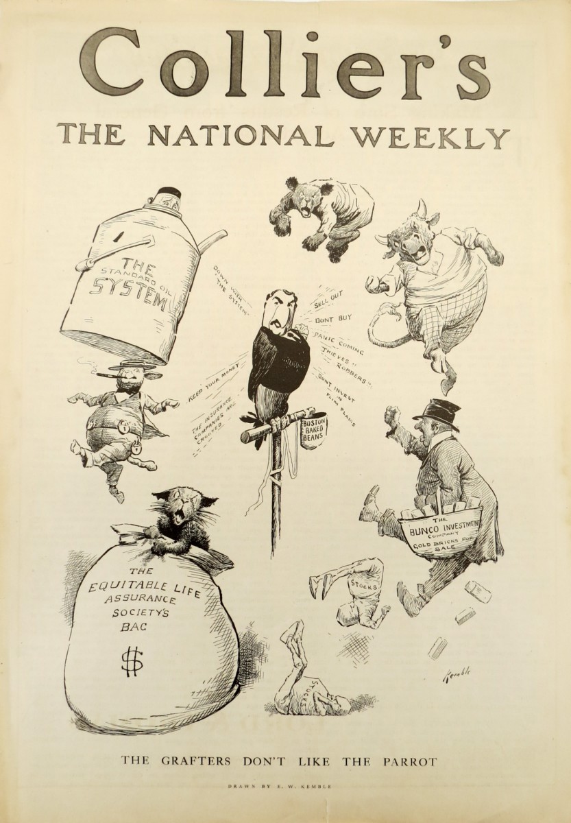 ORIGINAL C. 1905 E. W. KEMBLE CORPORATE CORRUPTION GRAFTERS COLLIER'S WEEKLY MAGAZINE COVER
