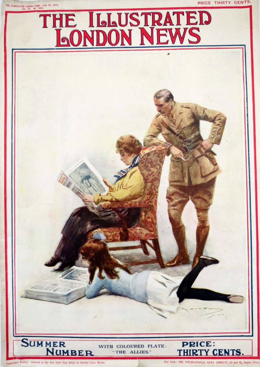 ORIGINAL KAISER WILHELM ZEPPELIN MILITARY V. CIVILIAN LIFE JUNE 26, 1915 ILLUSTRATED LONDON NEWS COVER