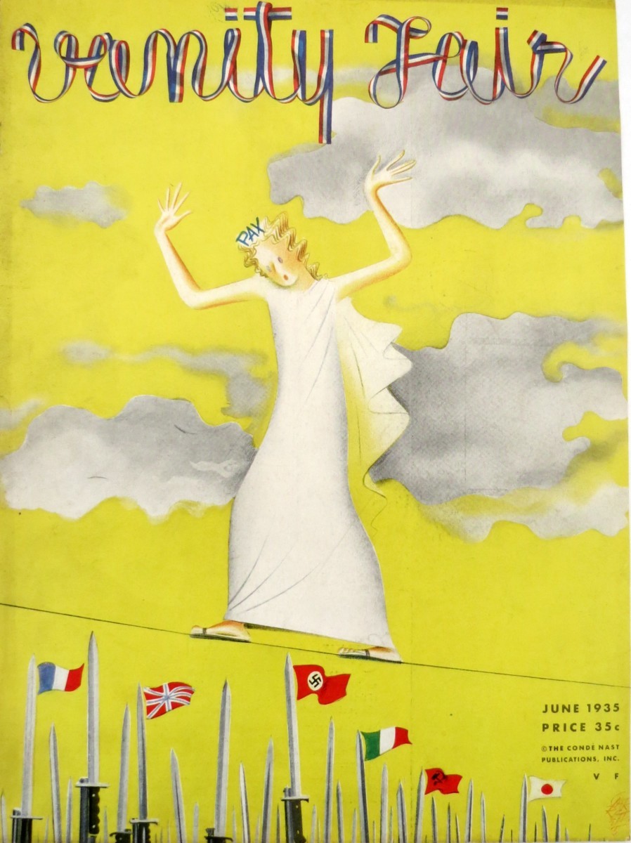 ORIGINAL ART DECO PEACE ON A TIGHTROPE JUNE 1935 VANITY FAIR MAGAZINE COVER BY PAOLO FEDERICO GARRETTO